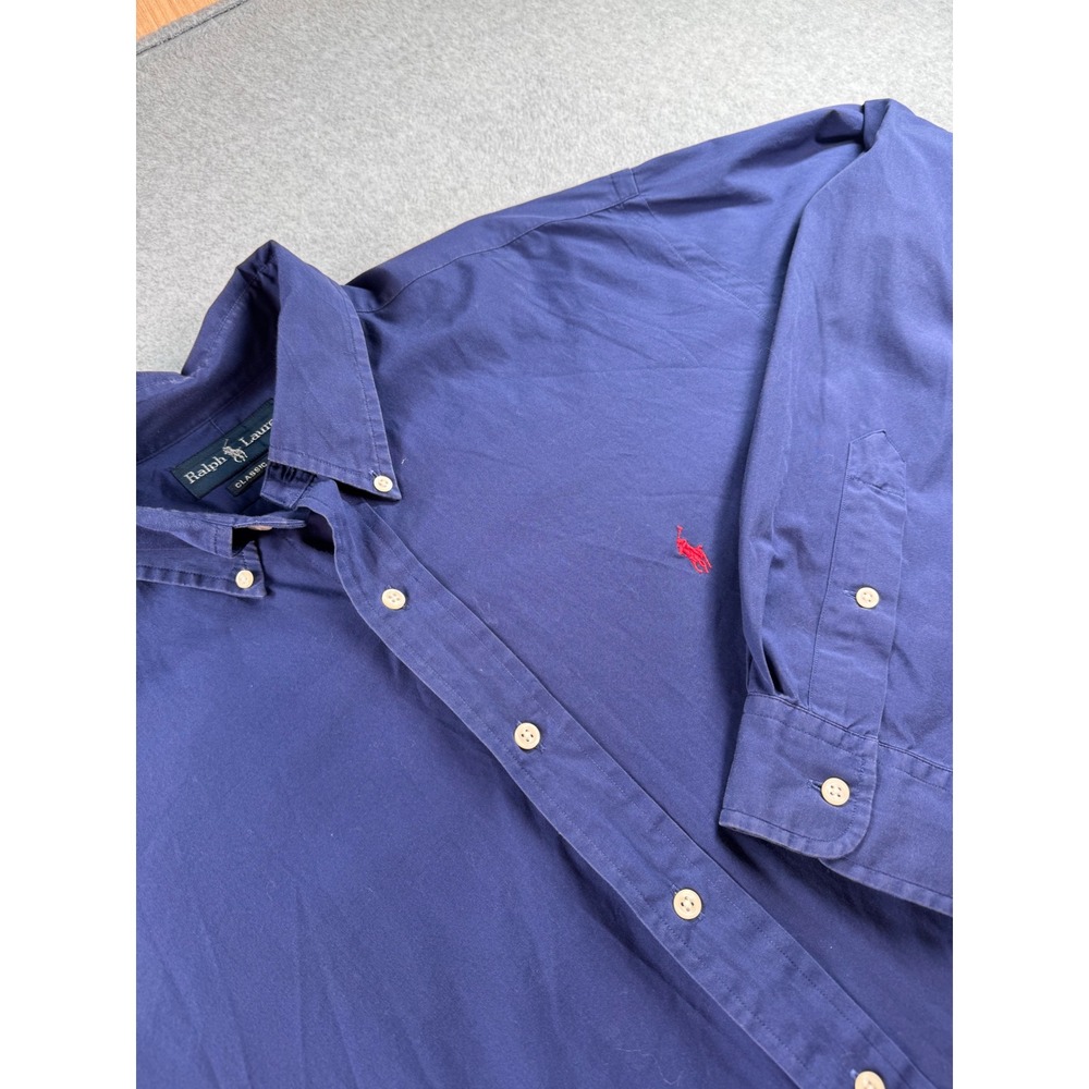 Ralph Lauren Mens XXL Classic Fit Navy Blue Button Down Shirt Red Pony Logo